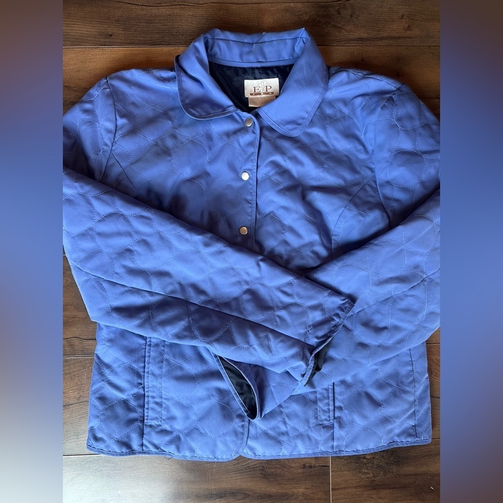 EP Pro Quilted Blue Snap Front Jacket Equestrian Preppy Coat M/M